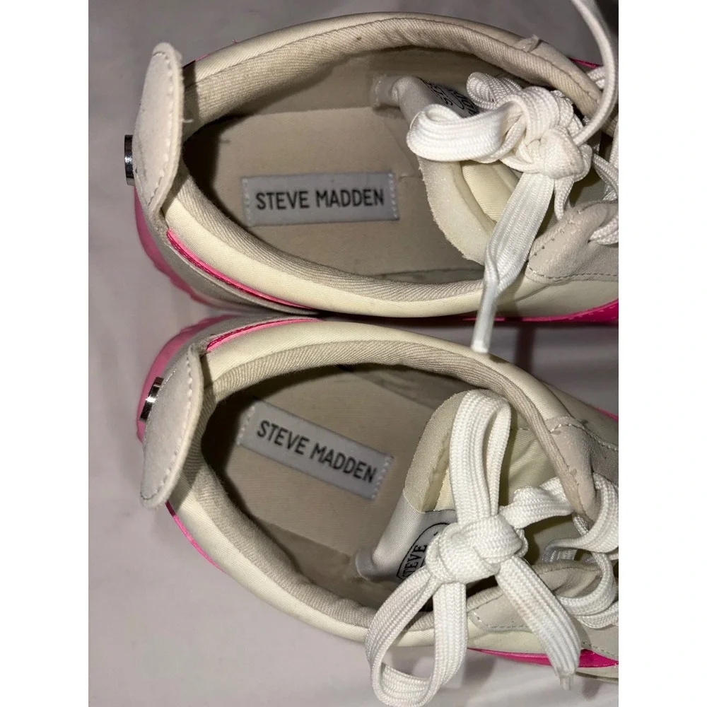 Steve Madden Denney Cream Hot Pink Retro Sneakers DENY01S1 Womens 9M
